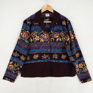 Vintage G.W. Button Up Shirt Women Sz Medium Purple Floral Print Collared